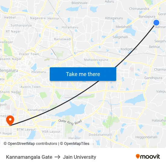 Kannamangala Gate to Jain University map