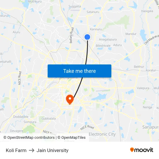 Koli Farm to Jain University map