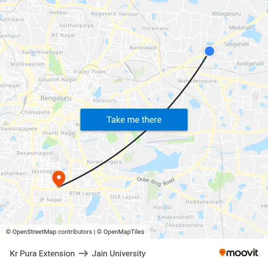 Kr Pura Extension to Jain University map