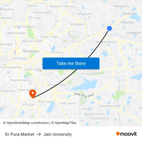 Kr Pura Market to Jain University map