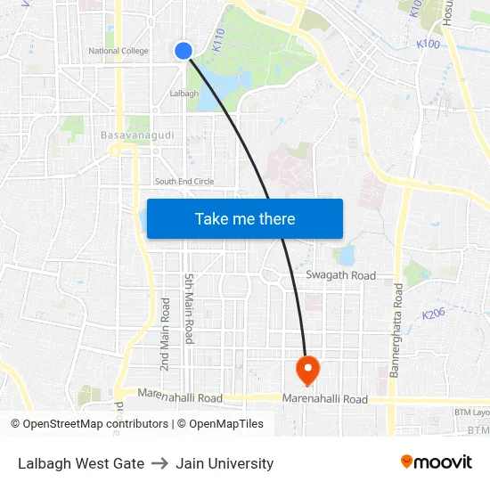 Lalbagh West Gate to Jain University map