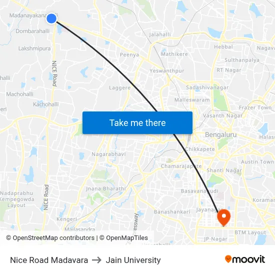 Nice Road Madavara to Jain University map