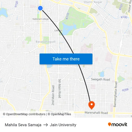 Mahila Seva Samaja to Jain University map