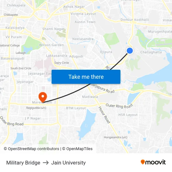Military Bridge to Jain University map