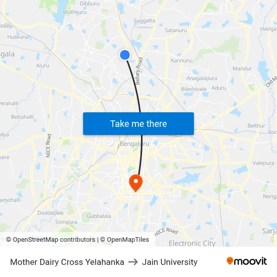 Mother Dairy Cross Yelahanka to Jain University map