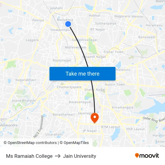 Ms Ramaiah College to Jain University map