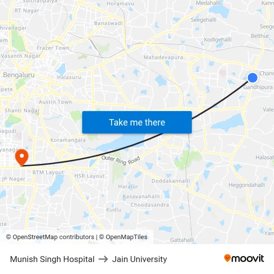 Munish Singh Hospital to Jain University map