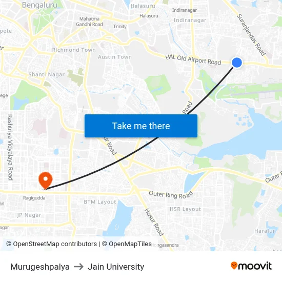 Murugeshpalya to Jain University map
