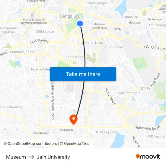 Museum to Jain University map