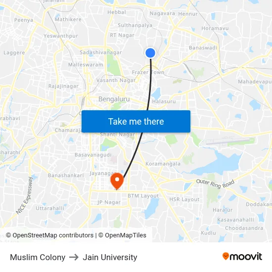 Muslim Colony to Jain University map