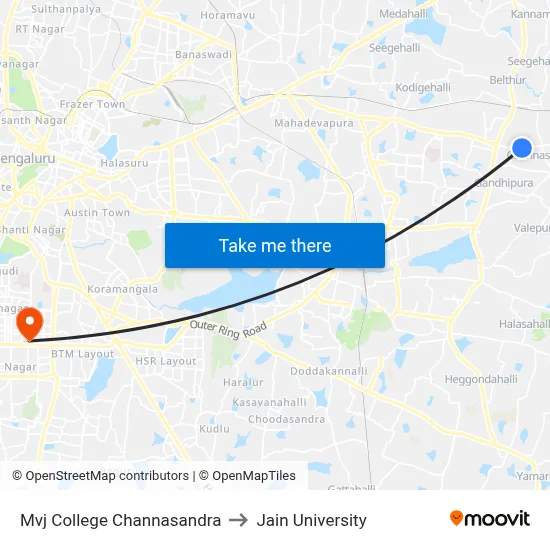 Mvj College Channasandra to Jain University map