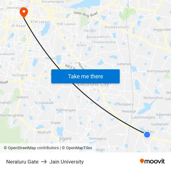 Neraluru Gate to Jain University map