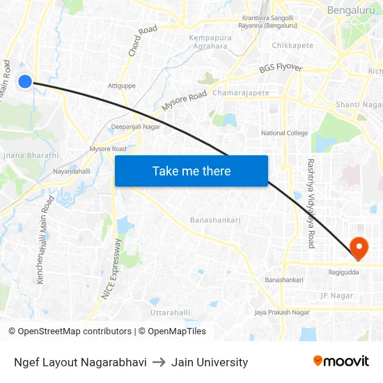Ngef Layout Nagarabhavi to Jain University map