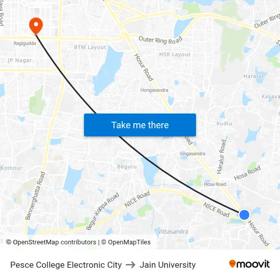 Pesce College Electronic City to Jain University map