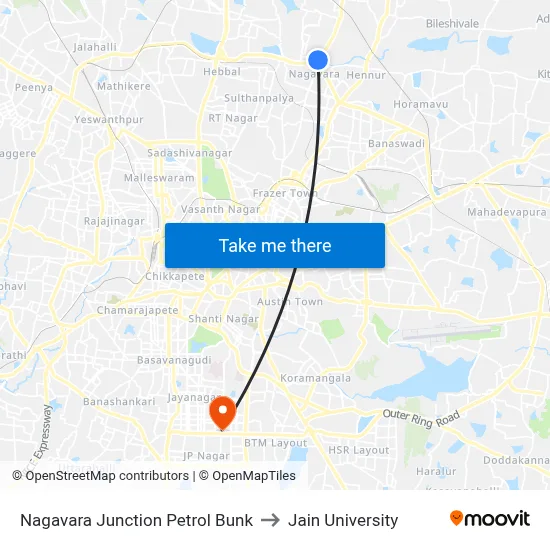 Nagavara Junction Petrol Bunk to Jain University map