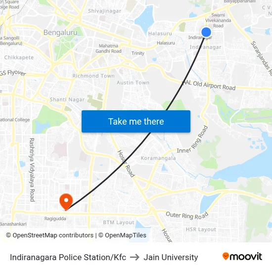 Indiranagara Police Station/Kfc to Jain University map