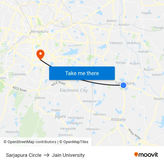 Sarjapura Circle to Jain University map