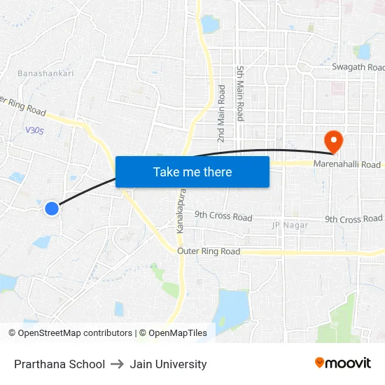 Prarthana School to Jain University map