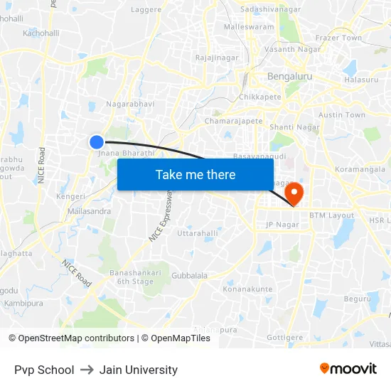 Pvp School to Jain University map