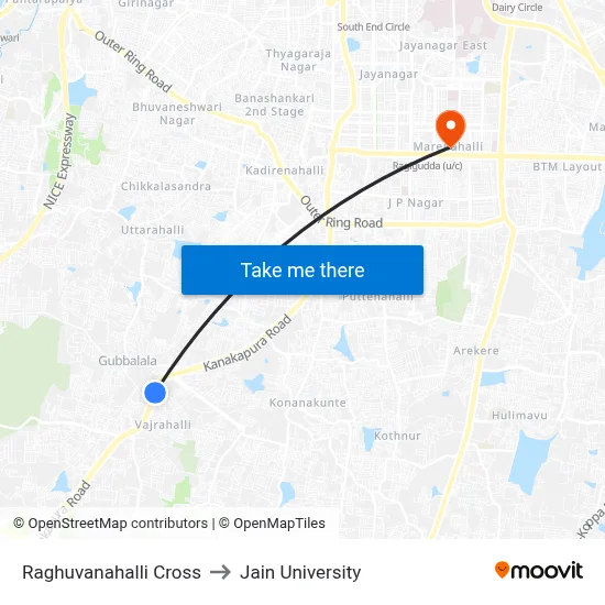 Raghuvanahalli Cross to Jain University map