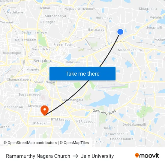 Ramamurthy Nagara Church to Jain University map
