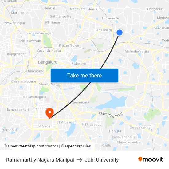 Ramamurthy Nagara Manipal to Jain University map