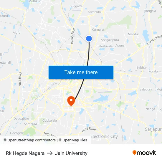 Rk Hegde Nagara to Jain University map