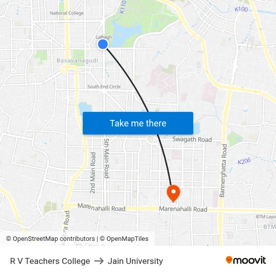 R V Teachers College to Jain University map