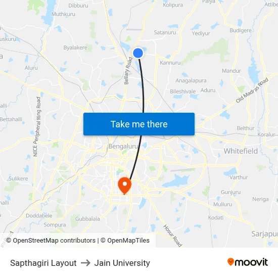 Sapthagiri Layout to Jain University map
