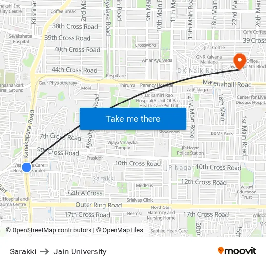Sarakki to Jain University map