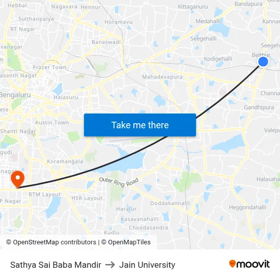 Sathya Sai Baba Mandir to Jain University map