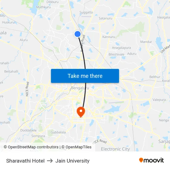 Sharavathi Hotel to Jain University map