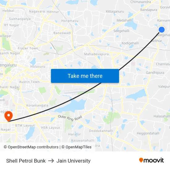 Shell Petrol Bunk to Jain University map