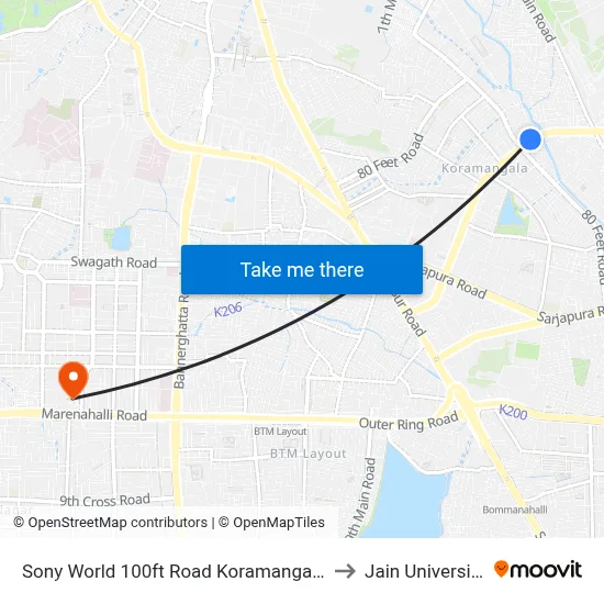 Sony World 100ft Road  Koramangala to Jain University map
