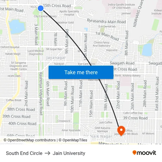 South End Circle to Jain University map
