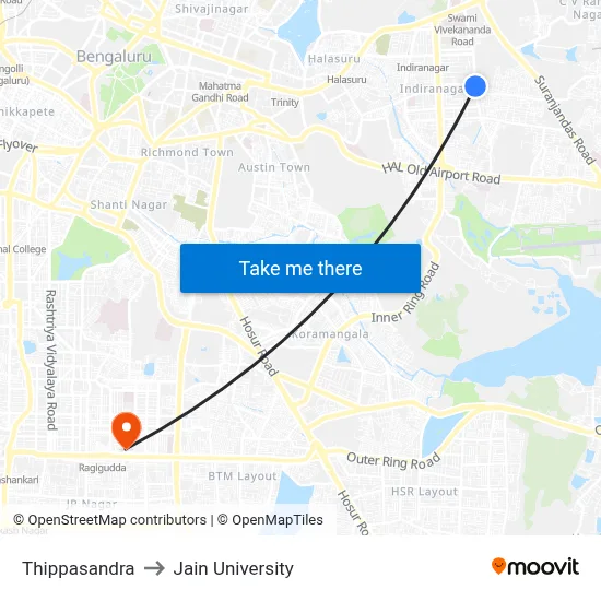 Thippasandra to Jain University map