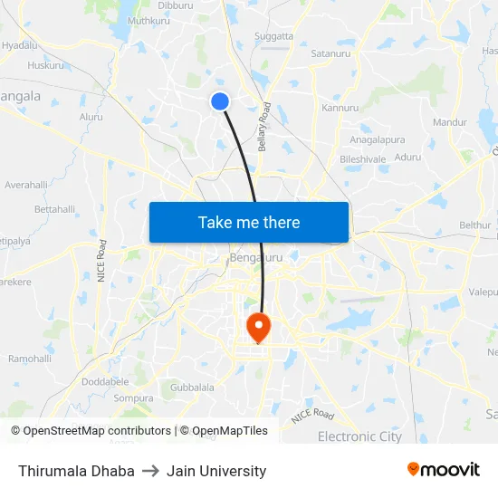 Thirumala Dhaba to Jain University map