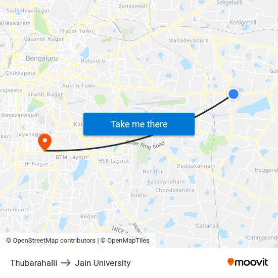 Thubarahalli to Jain University map