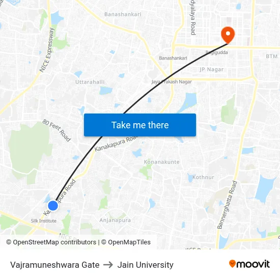 Vajramuneshwara Gate to Jain University map