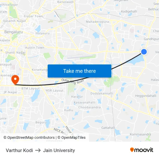 Varthur Kodi to Jain University map