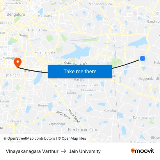 Vinayakanagara Varthur to Jain University map