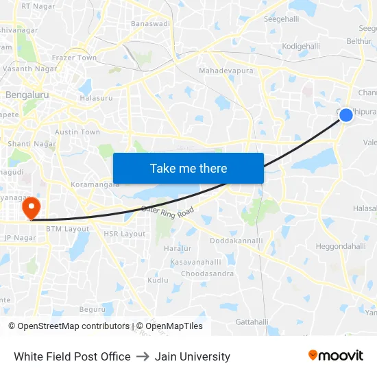 White Field Post Office to Jain University map