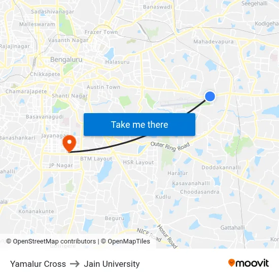 Yamalur Cross to Jain University map