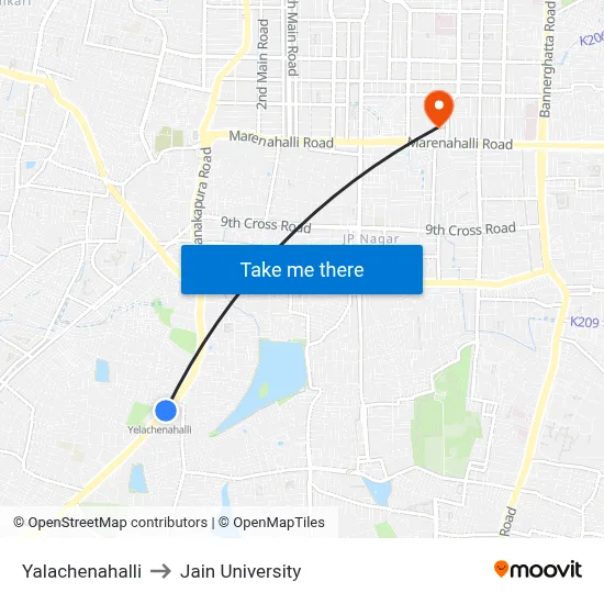 Yalachenahalli to Jain University map