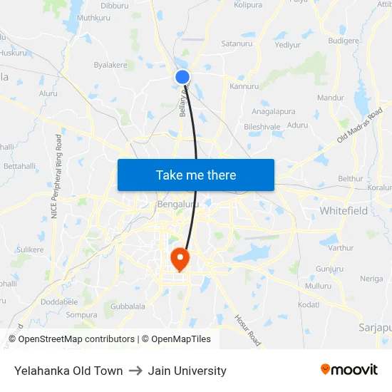 Yelahanka Old Town to Jain University map
