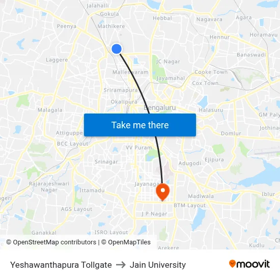 Yeshawanthapura Tollgate to Jain University map