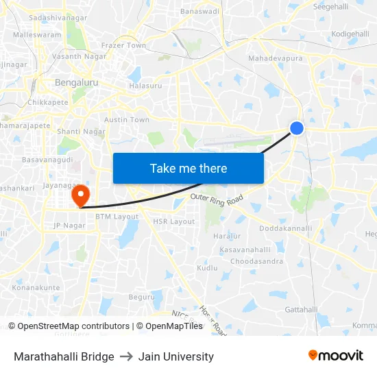 Marathahalli Bridge to Jain University map