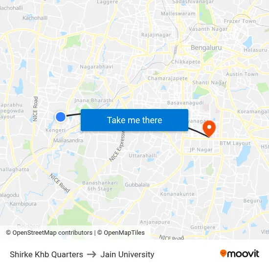 Shirke Khb Quarters to Jain University map