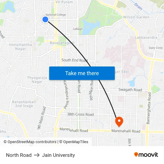 North Road to Jain University map