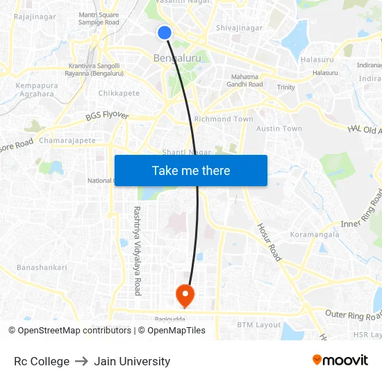 Rc College to Jain University map
